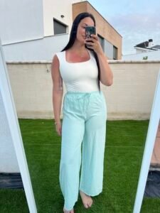 Pantalón lino turquesa