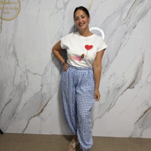 Pantalón vichy celeste